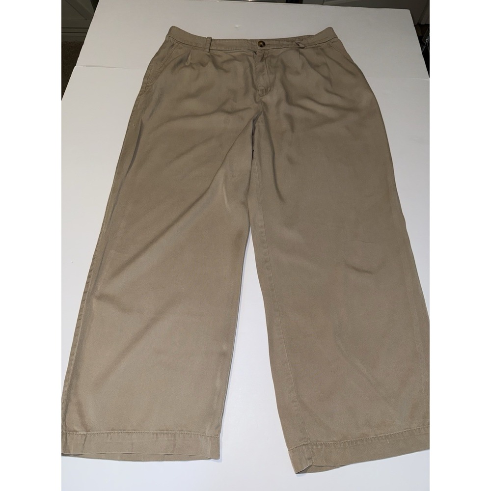 LOFT Women 14 Pants Wide Leg Crop Culotte Khaki Tan Lyocell Airy Lounge Loose